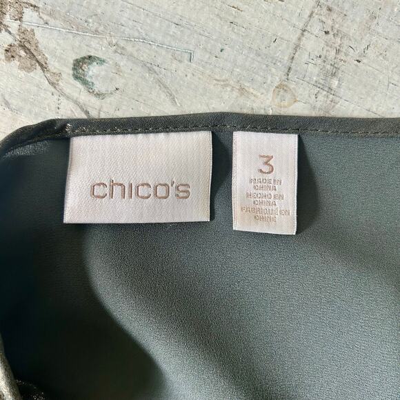 Chico’s asymmetric metallic olive green tunic holiday party Whimsigoth fairy XL - Picture 12 of 13